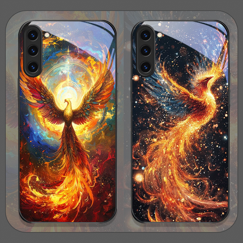 Samsung Galaxy S25 - Esthetische Phoenix Fire Feather Patroon Gehard